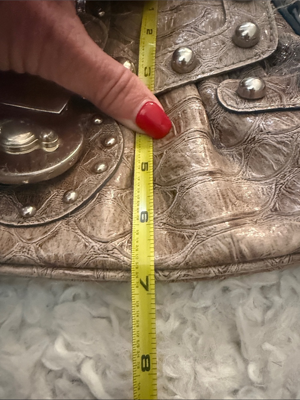 Guess Taupe Croc-Embossed Studded Shoulder Bag - Picture 6 of 7